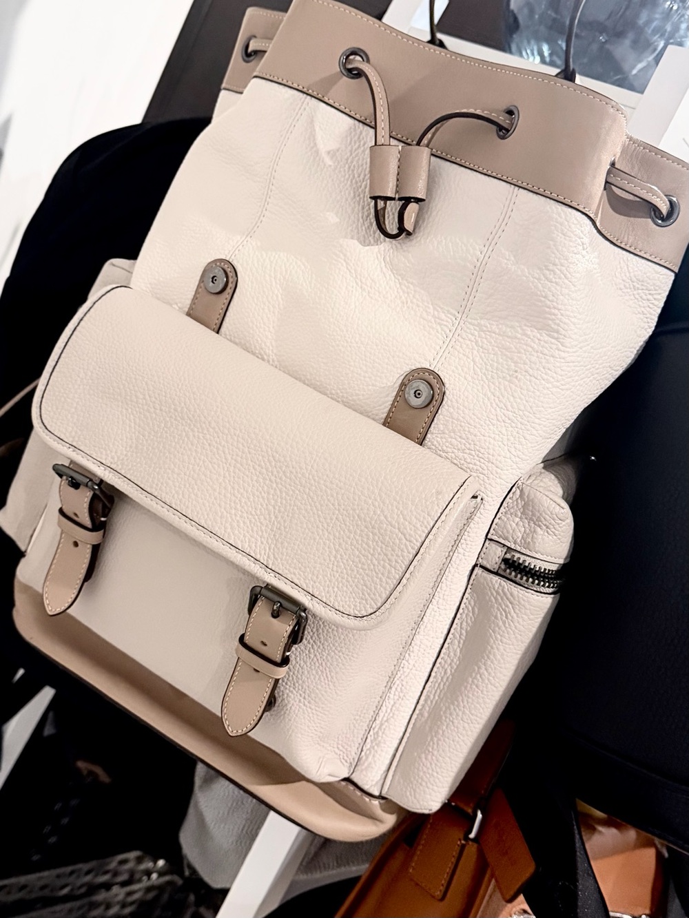 Men’s Cream/Tan Leather Backpack Bag